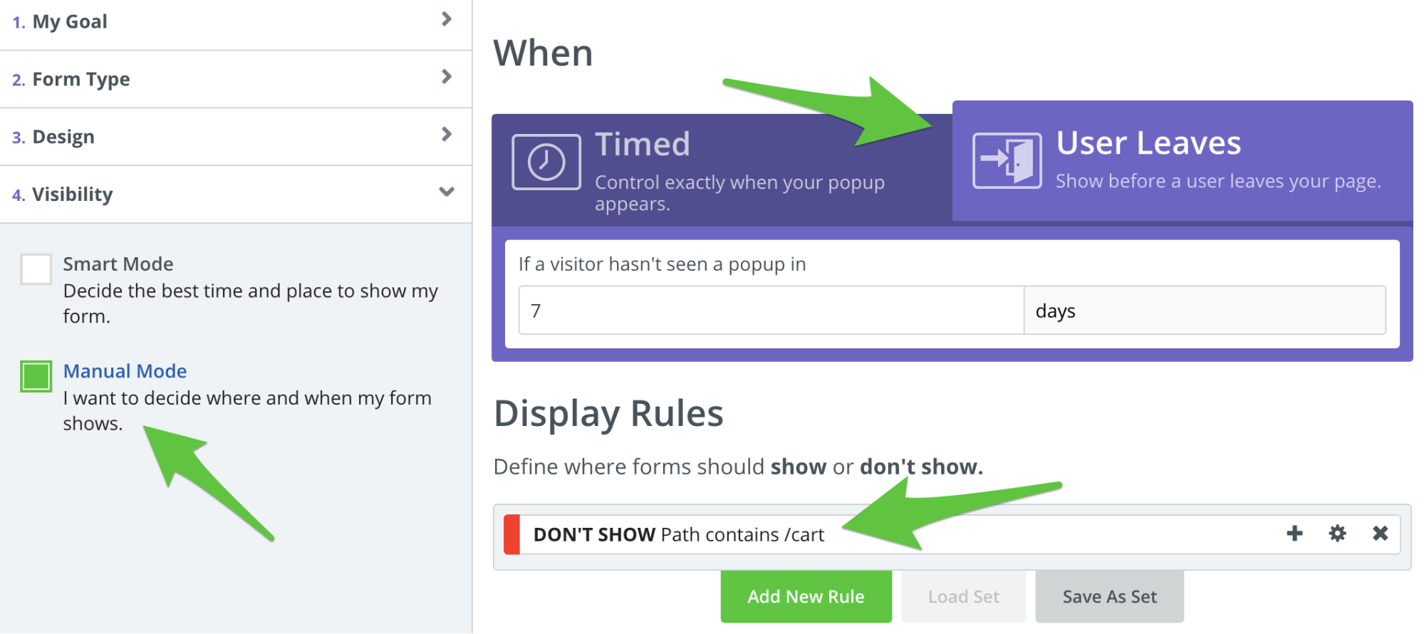 Screenshot showing popup settings
