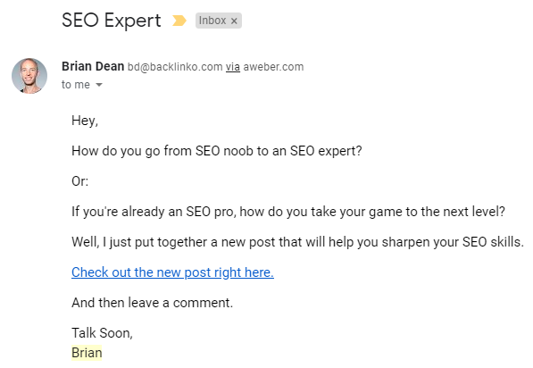 B2B Email Marketing: Screenshot of Brian Dean