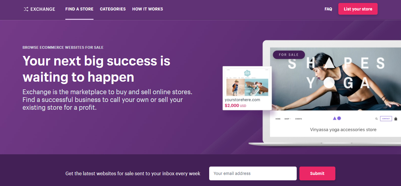 screenshot showing the shopify business exchange landing page