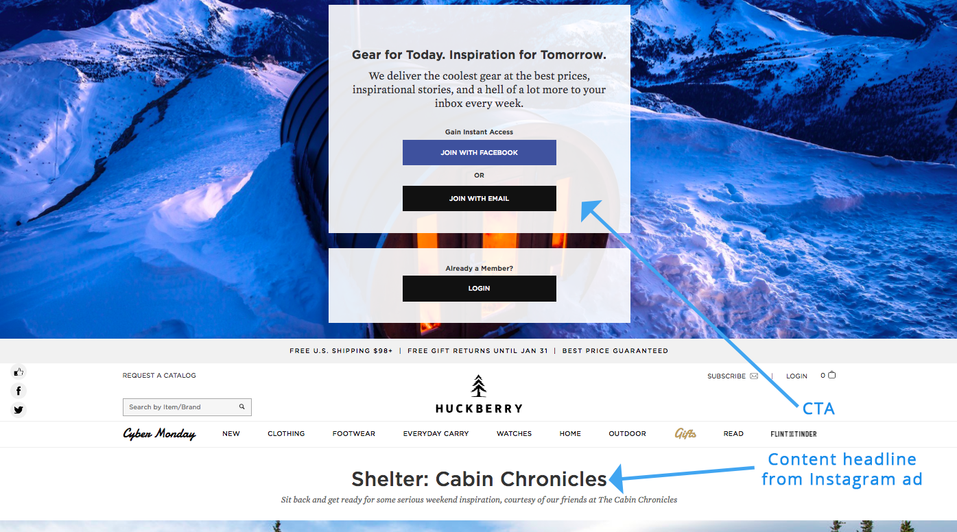 Screenshot showing a page on Huckberry
