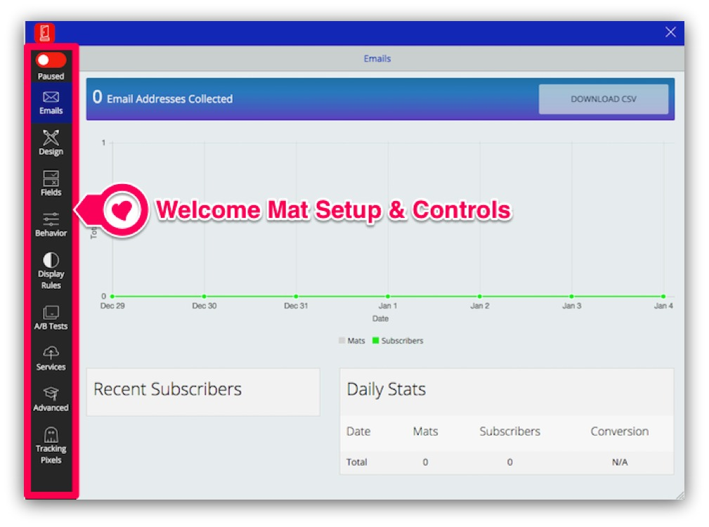 Screenshot showing how you can set up Welcome Mat