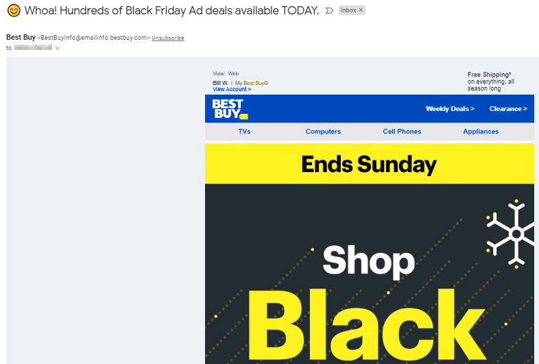 Screenshot showing an ecommerce sale email