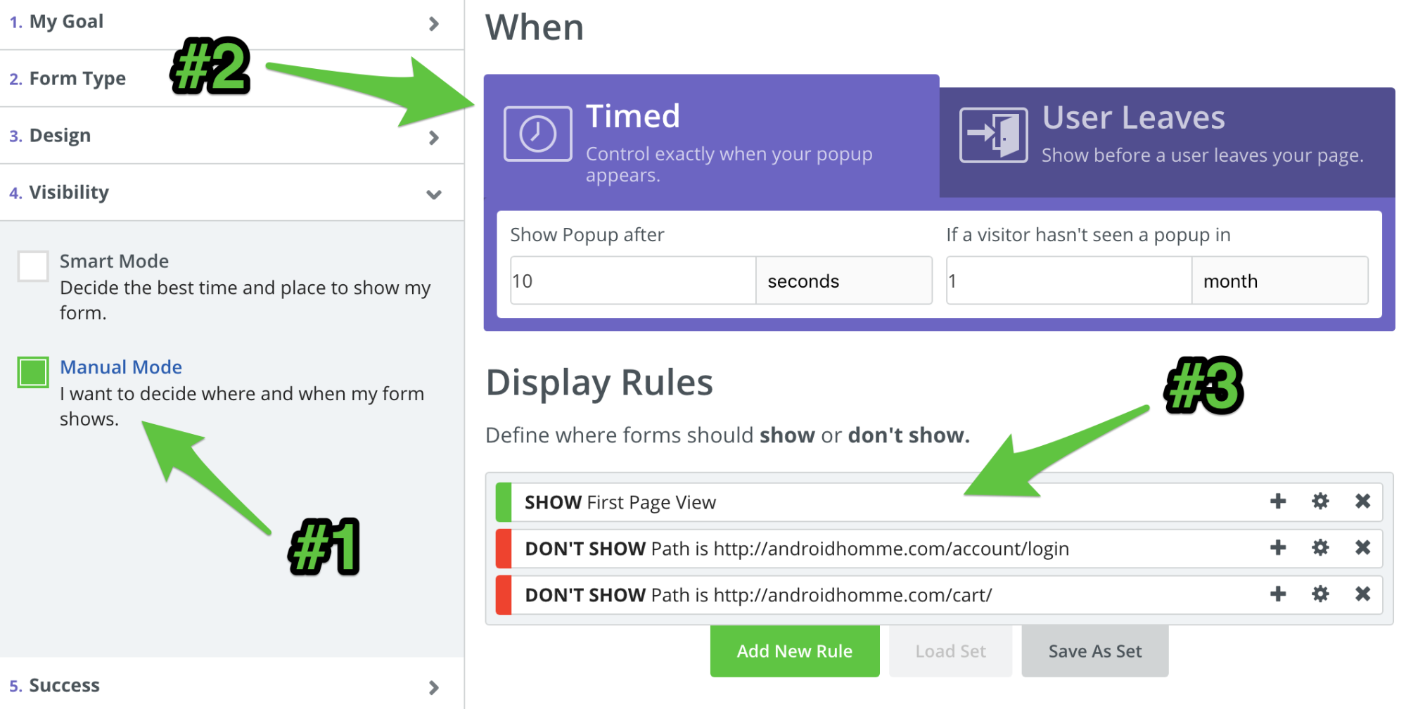 Screenshot showing sumo visibility settings for a popup