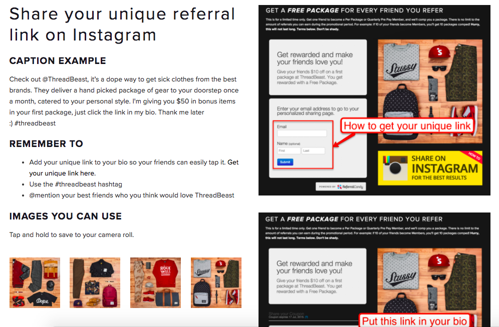 Screenshot showing instructions on referral programs