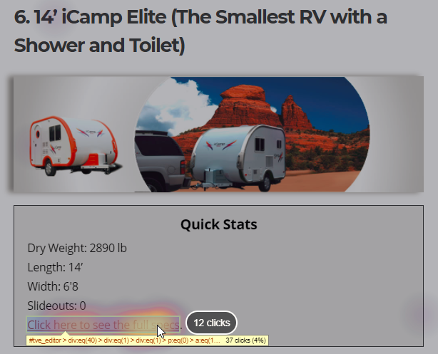 Screenshot showing information about an RV