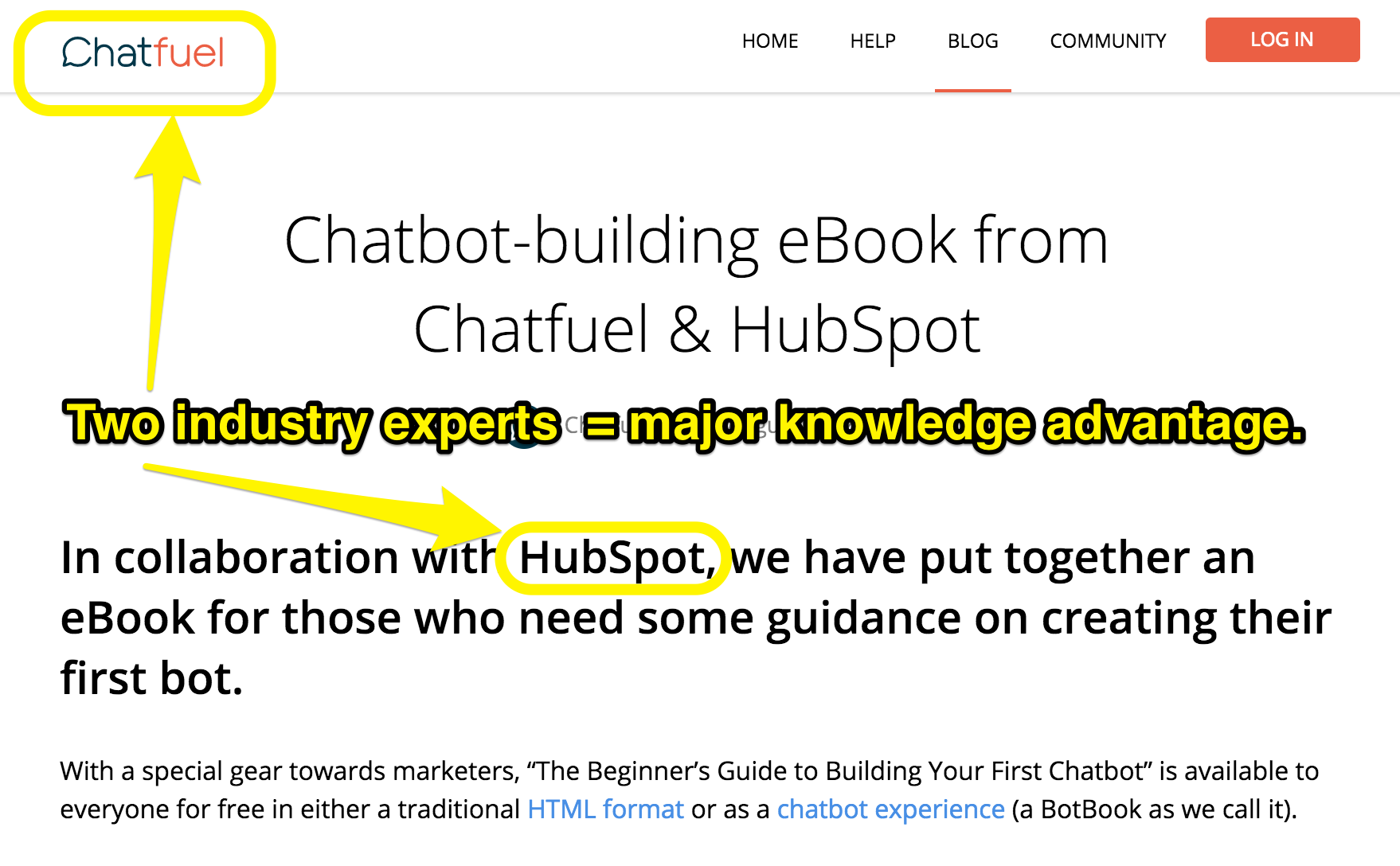 Screenshot showing chatfuel collaborating with hubspot