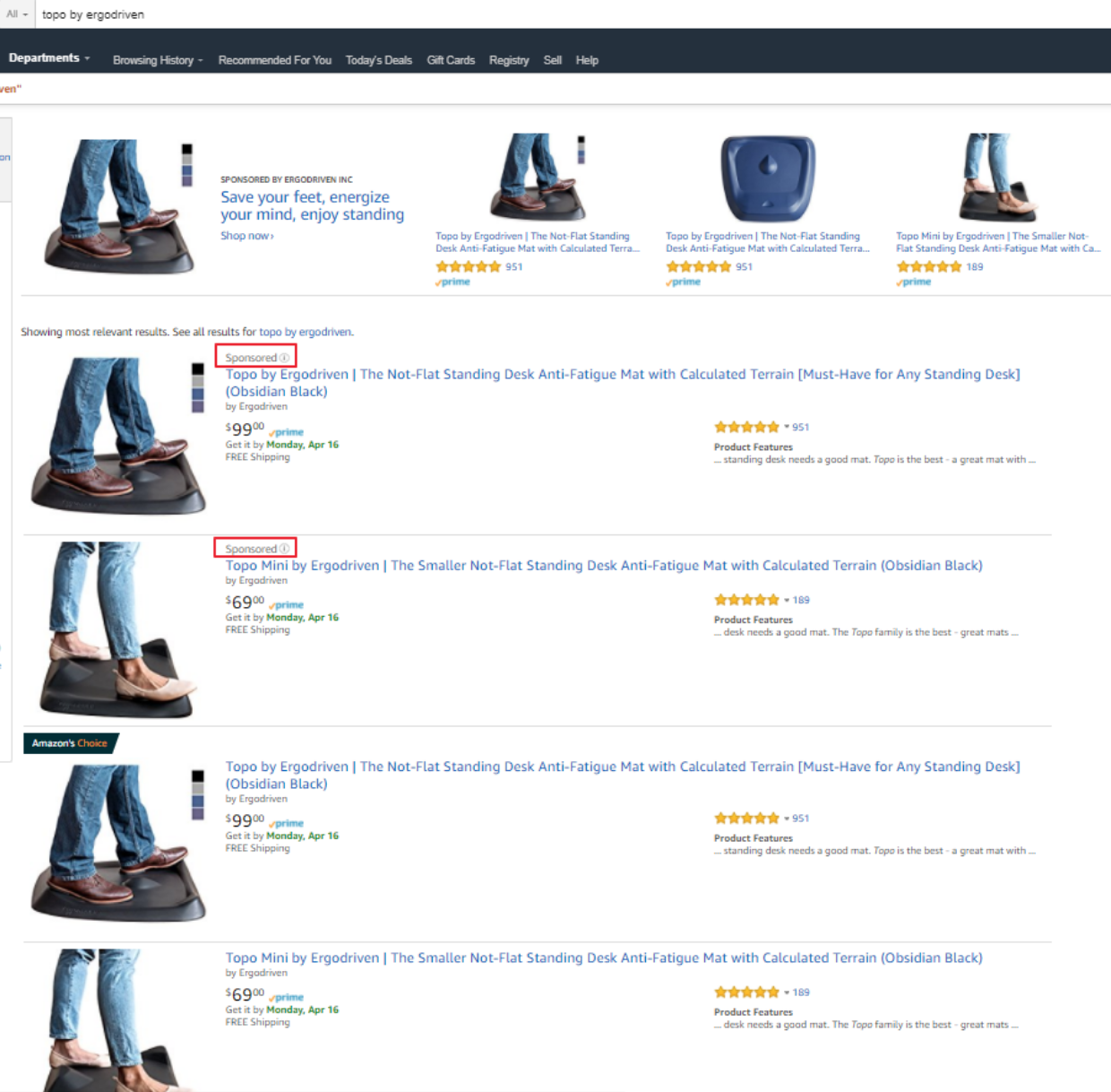 Screenshot showing search results on amazon