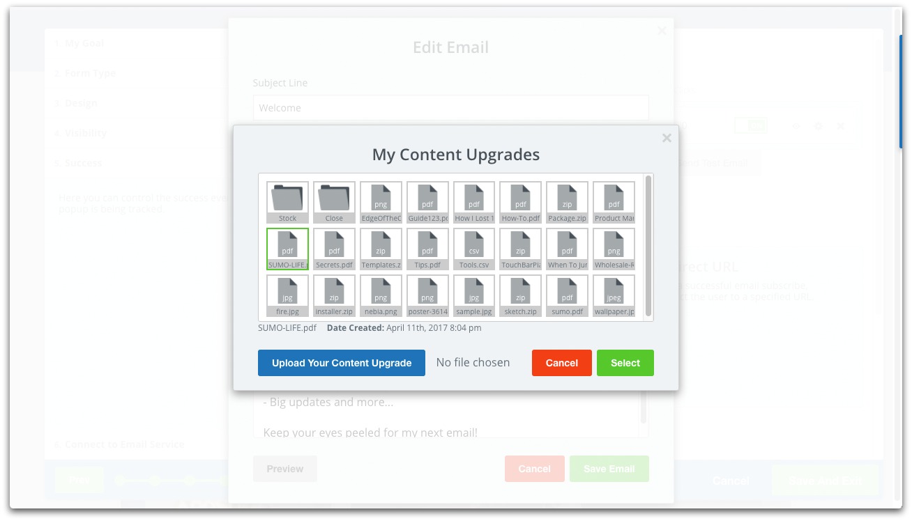 Screenshot showing content upgrades on the Sumo dashboard