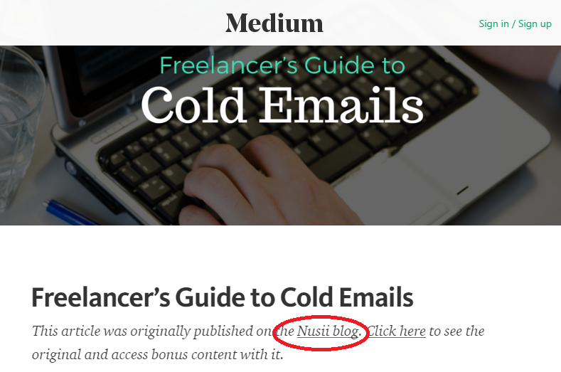 Screenshot showing the source of a content piece on Medium