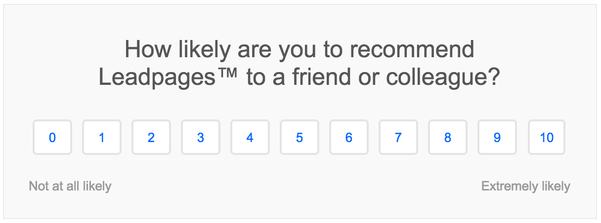Screenshot showing a small questionnaire to leadpages customers