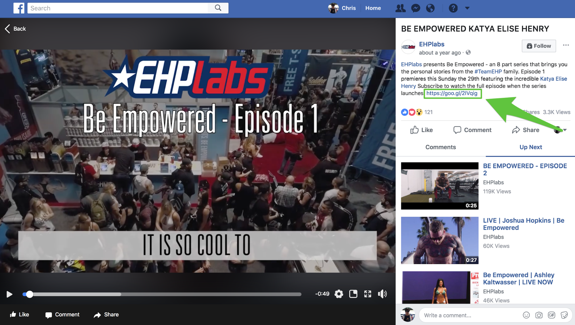 Screenshot showing a Facebook video by EHPlabs
