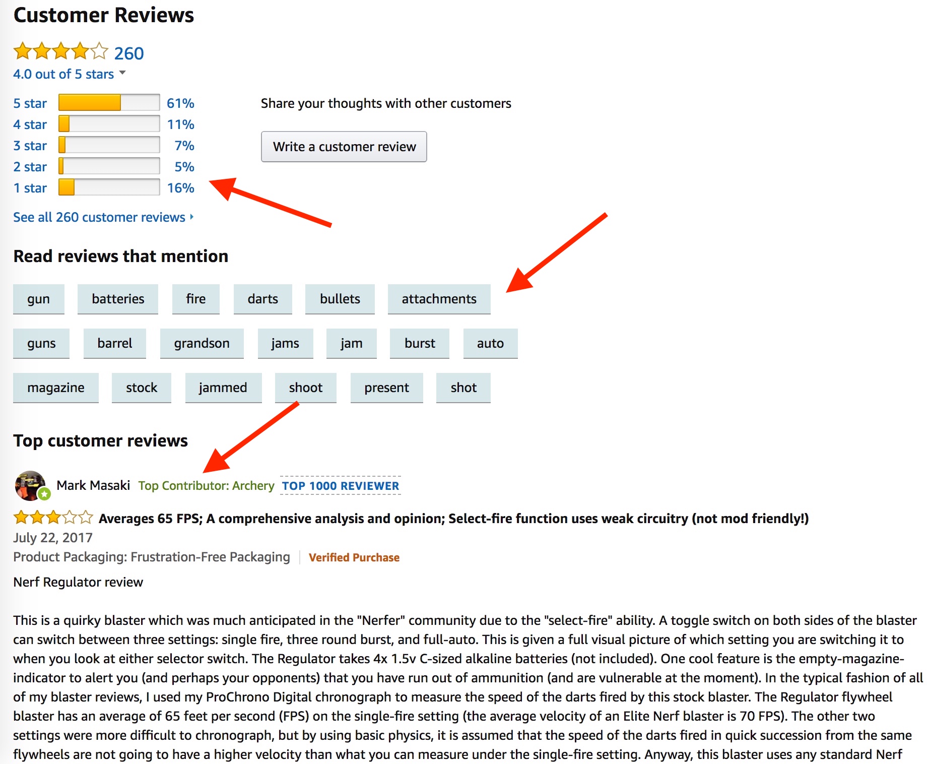 Screenshot showing amazon product reviews