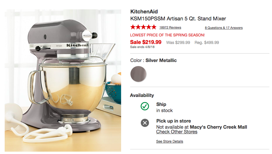 Screenshot showing a product for sale