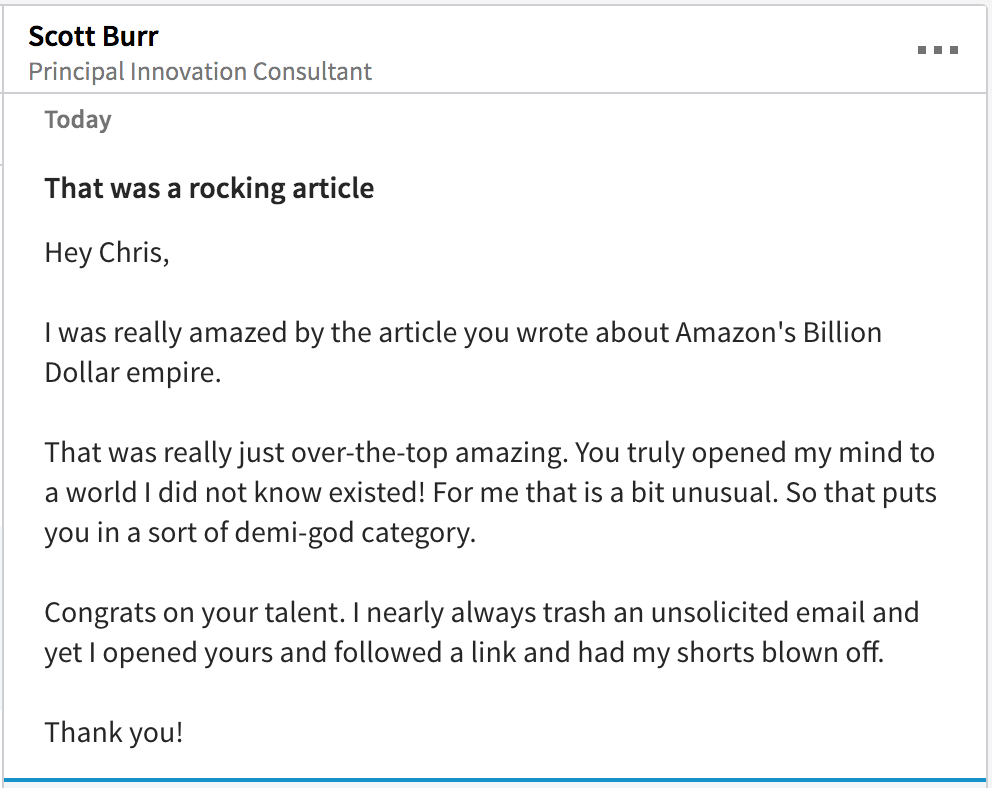 Screenshot of a LinkedIn message sent by Scott Burr to Chris Von Wilpert