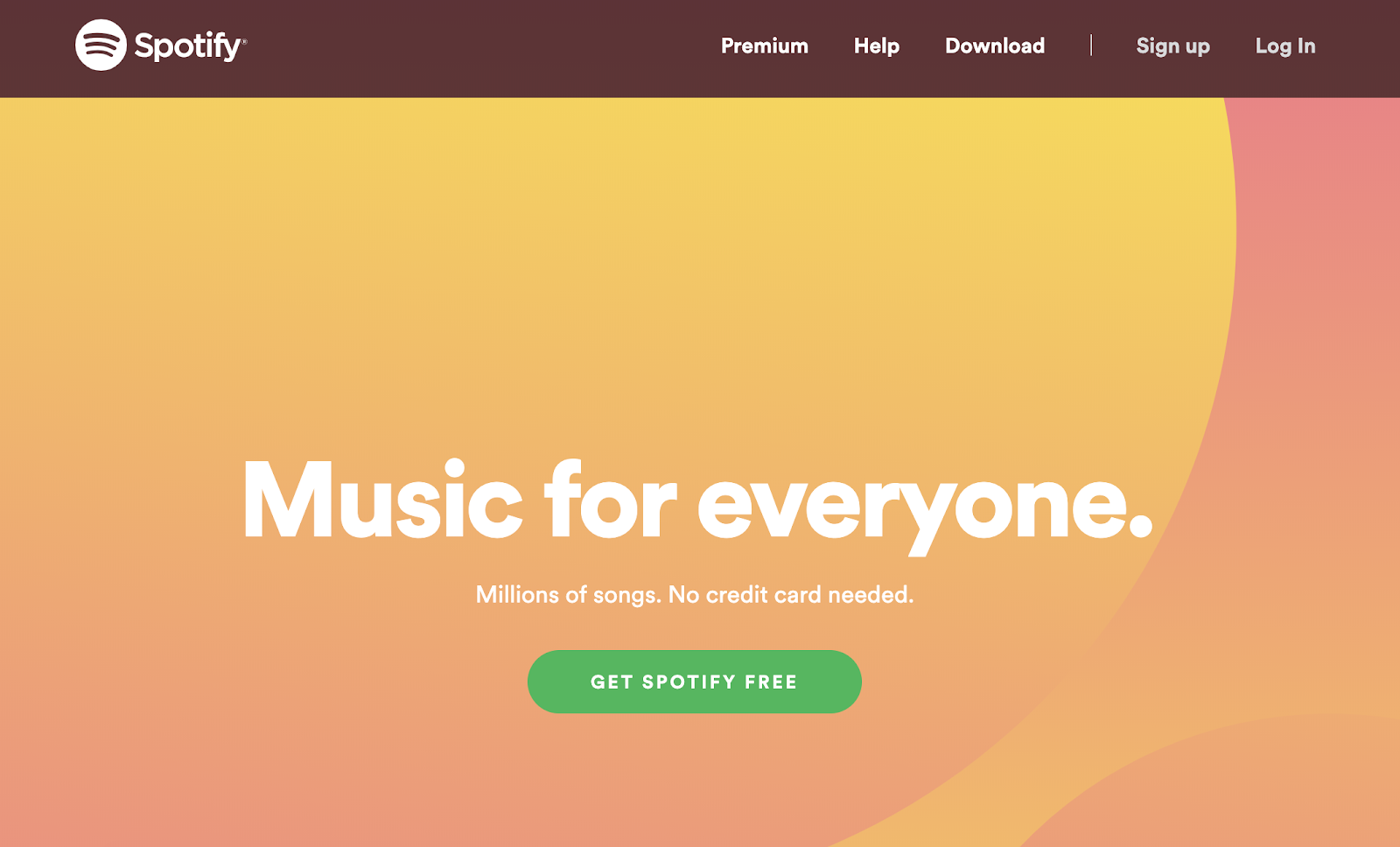 Screenshot of Spotify website using CTA