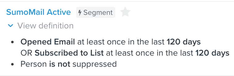 Screenshot of list segmentation in SumoMail
