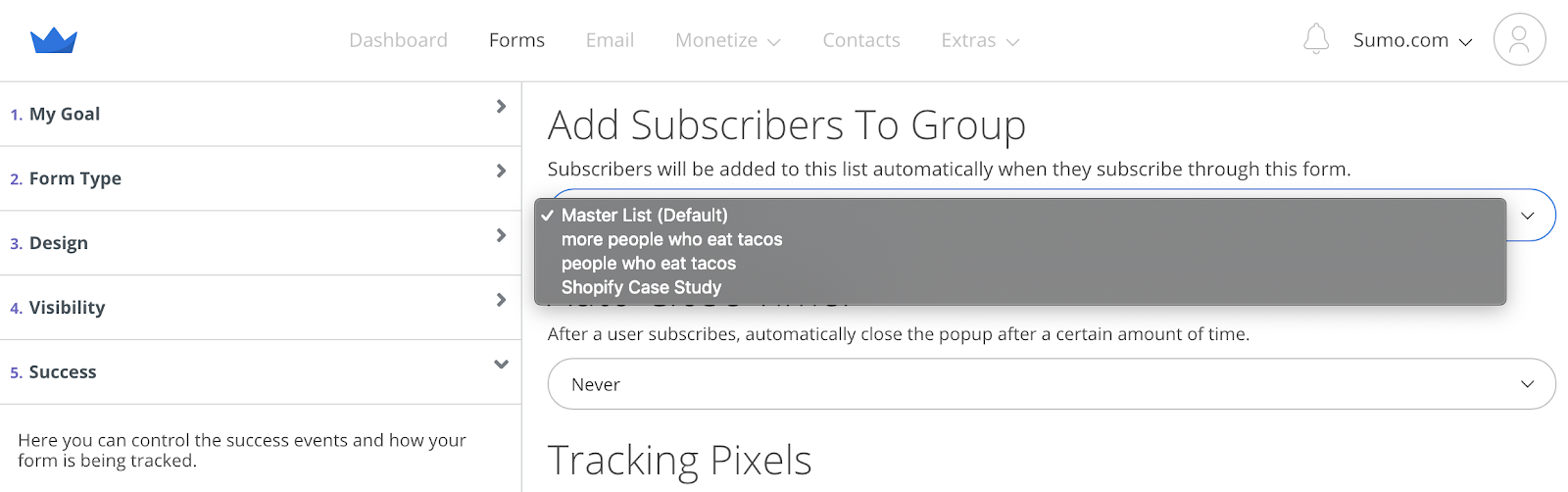 Screenshot showing adding contacts to a Sumo Group directly from a form