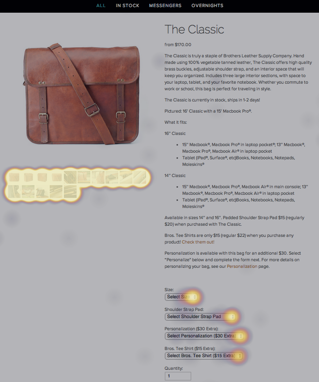 Screenshot of heat maps in use on a product page