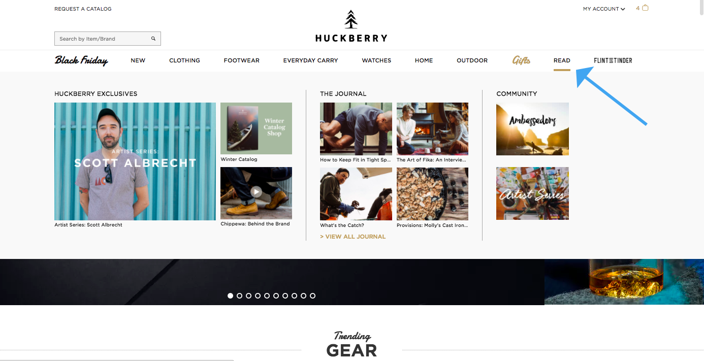 Screenshot showing a page on Huckberry