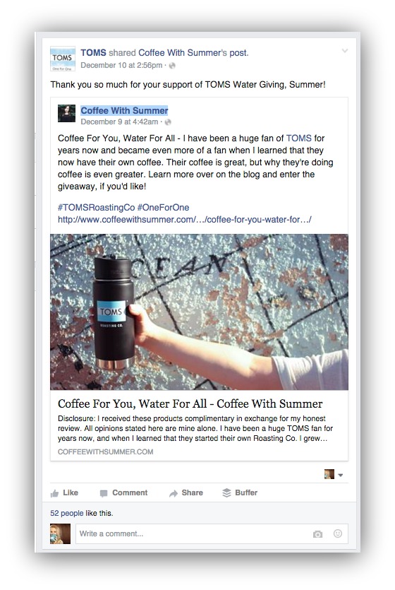 Screenshot showing an example of free facebook marketing