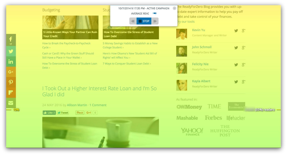 Screenshot showing content analytics for a blog