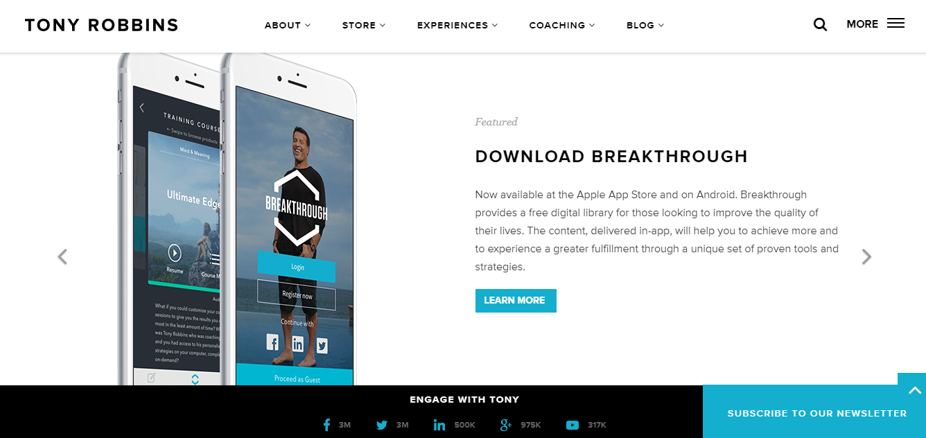 Screenshot of a landing page on the Tony Robbins website