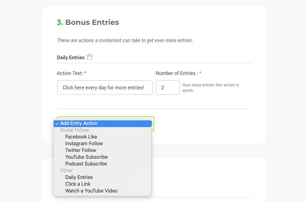 How To Build An Email List: Screenshot of KingSumo "Bonus Entries" section