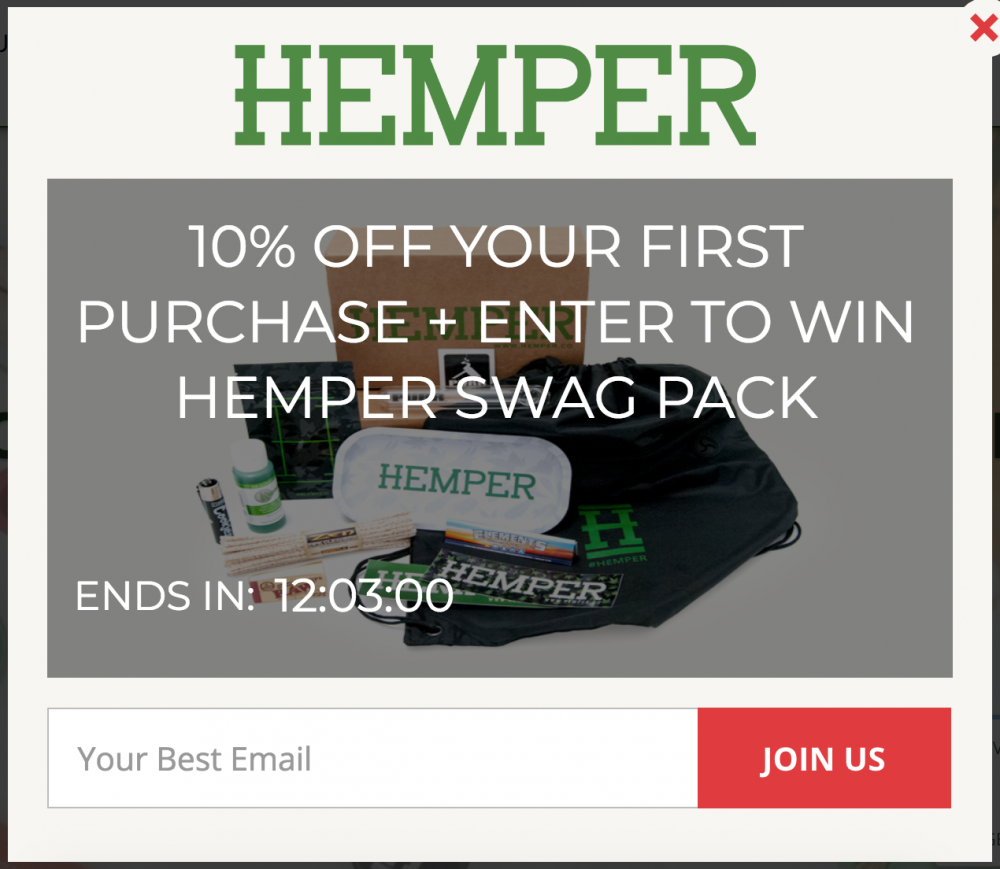 Screenshot of a promotional popup aimed to collect emails
