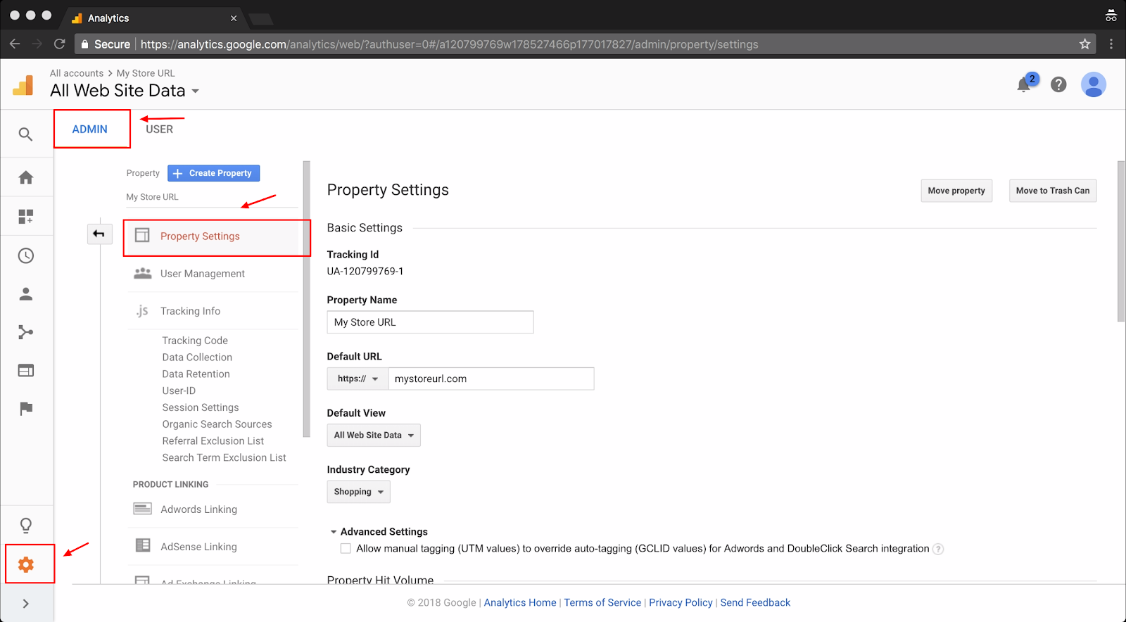 Screenshot showing a page on the Google Analytics dashboard