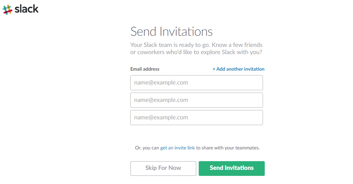 Screenshot showing the "Send Invitations" page for Slack