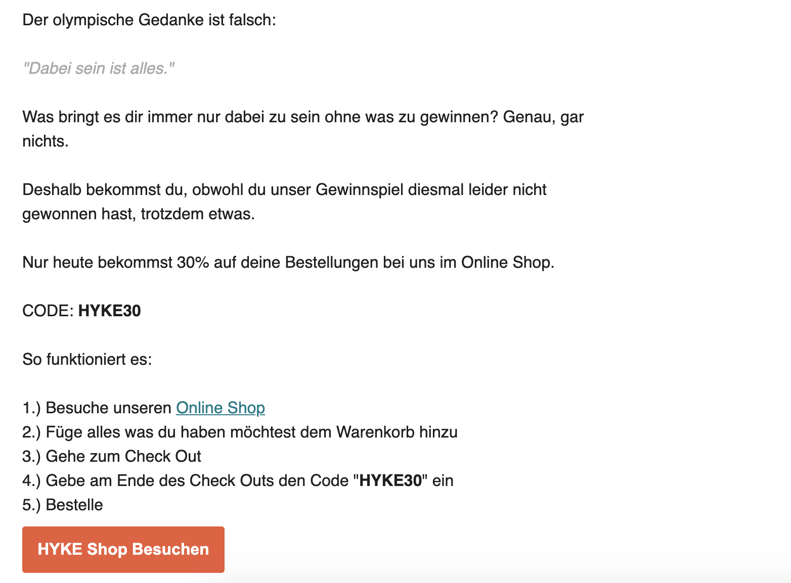 Screenshot showing HYKE sales email
