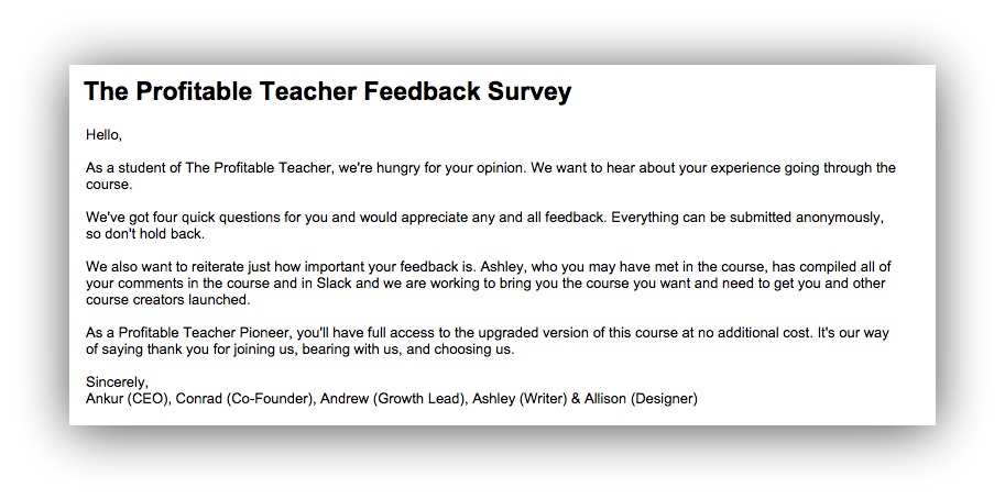 the profitable teacher feedback survey
