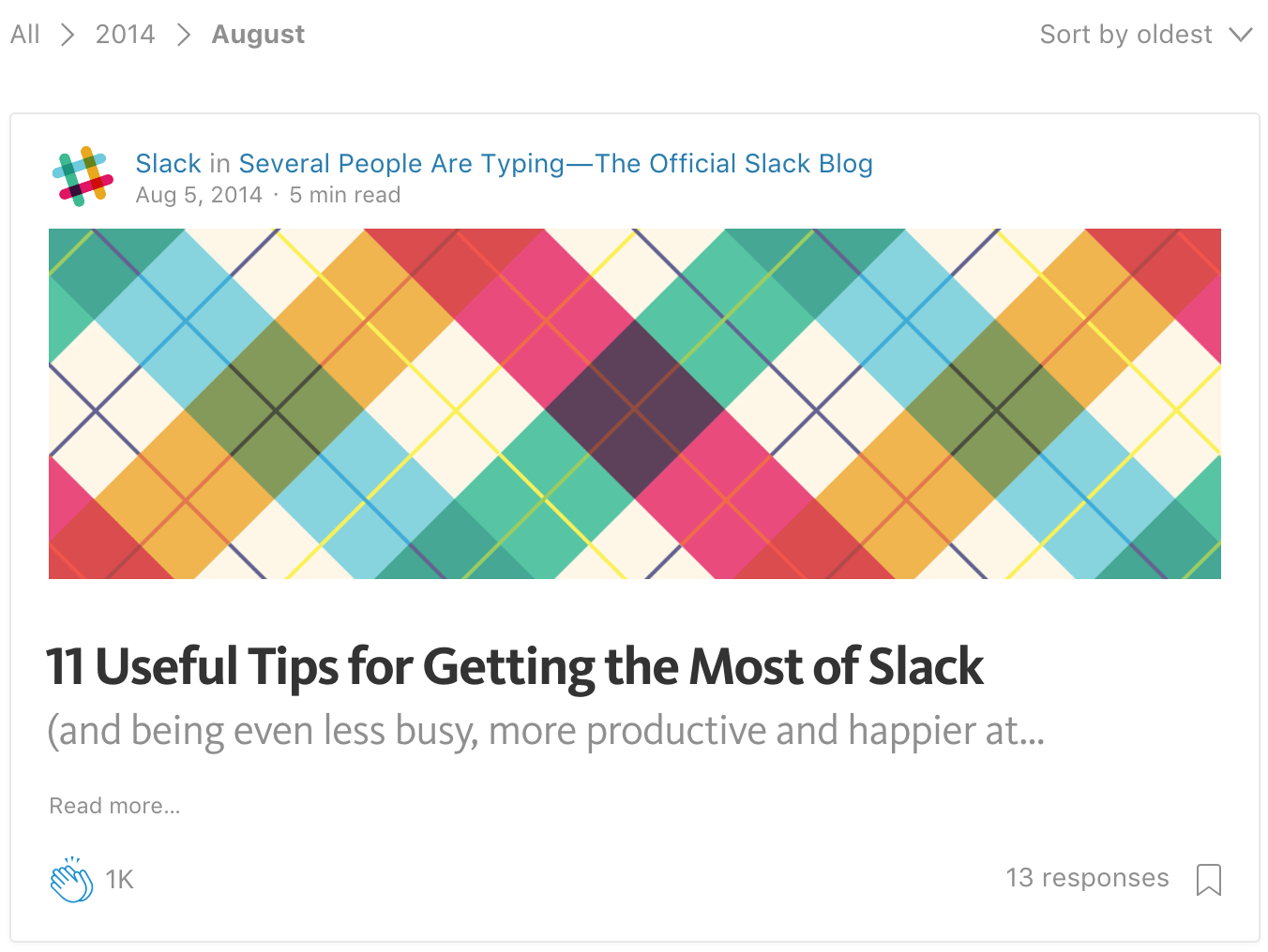 Screenshot showing a medium article by Slack