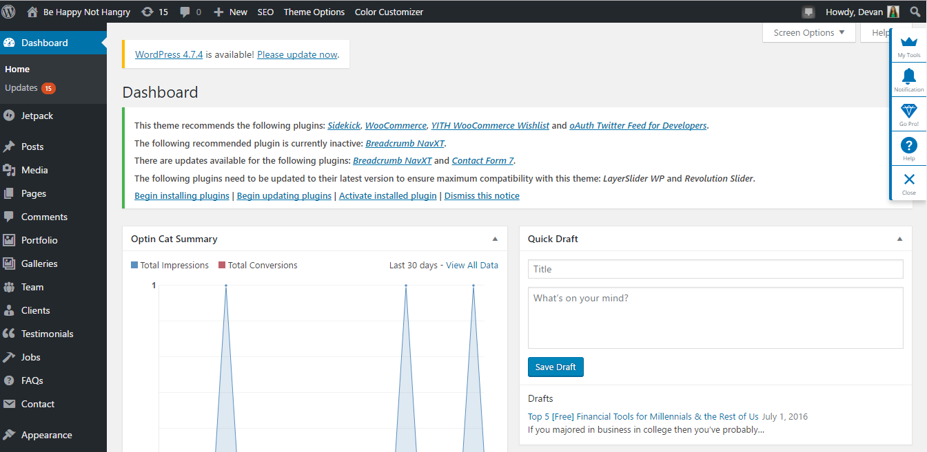 wordpress dashboard example