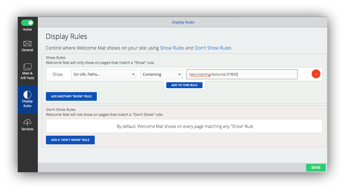 Screenshot of display rules on the Sumo dashboard