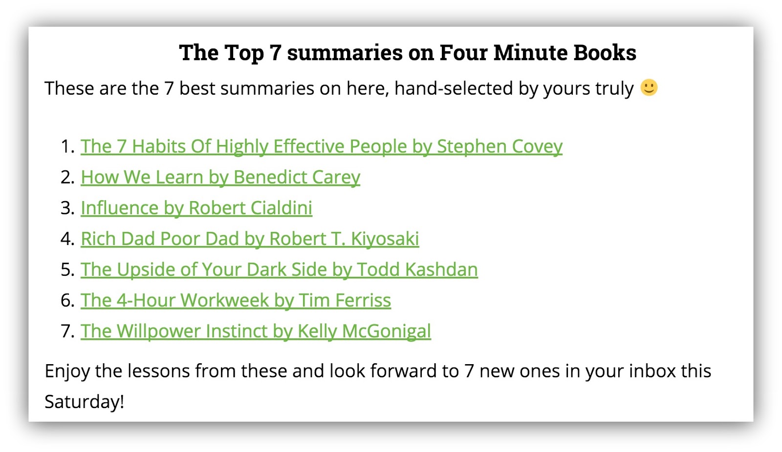 top 7 summaries on four minute books