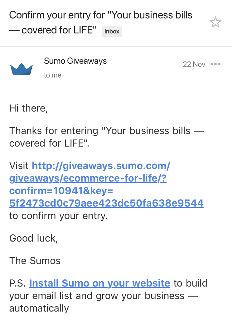 Screenshot showing an email by Sumo