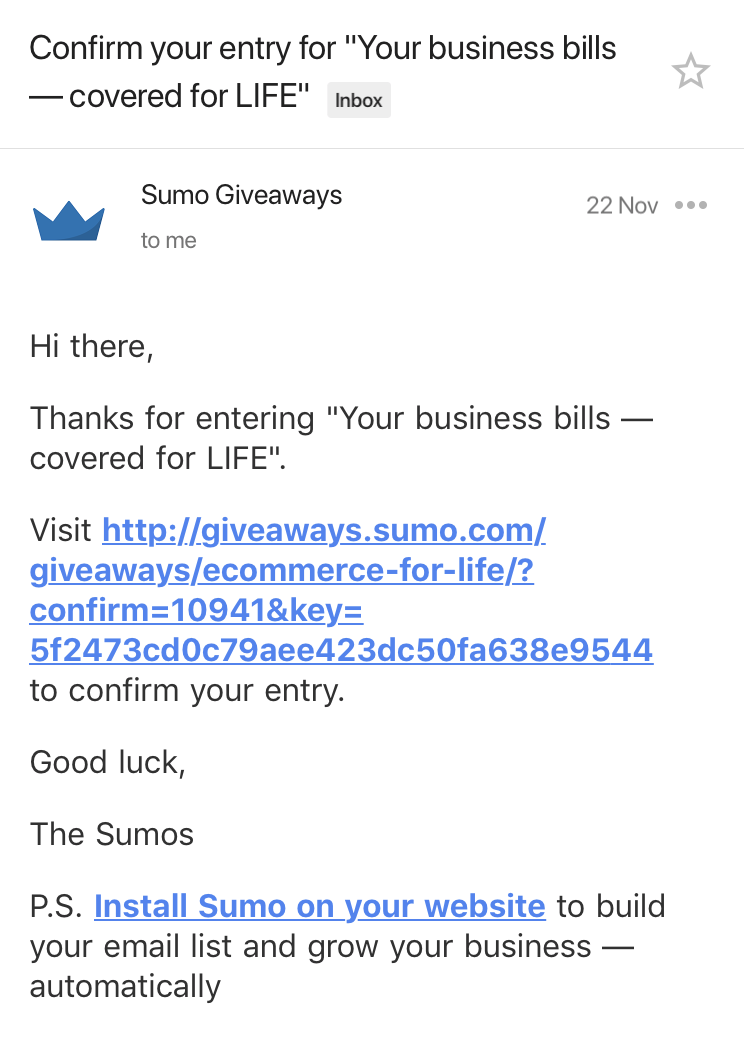 Screenshot showing an email by Sumo