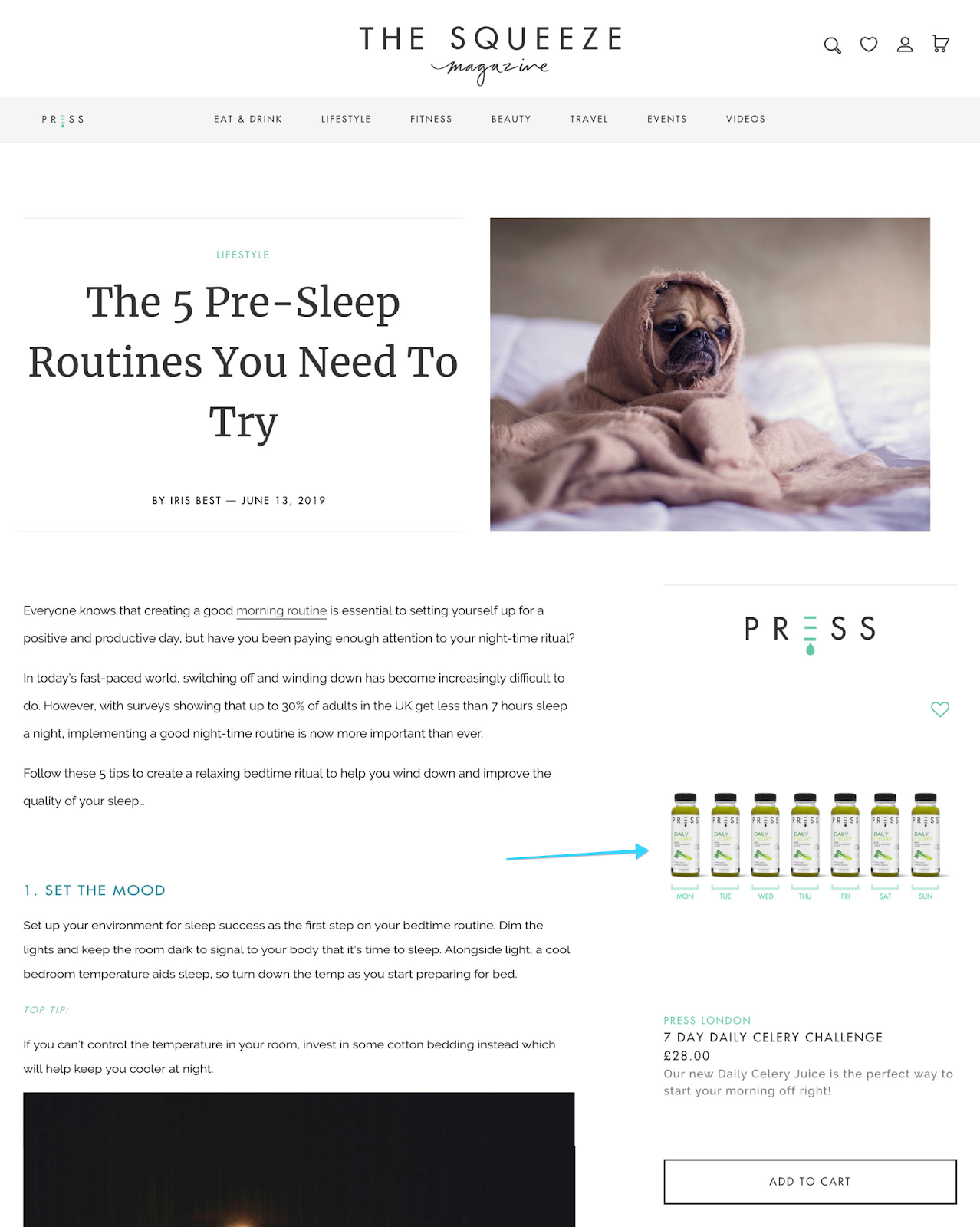 Screenshot of Press blog highlighting products in the right sidebar of every page under the feature image