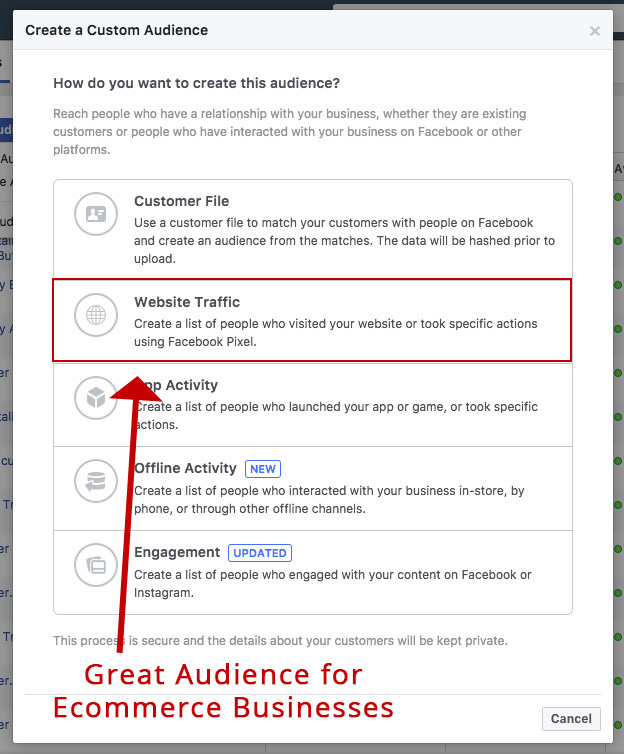 Screenshot showing a facebook ads audience page
