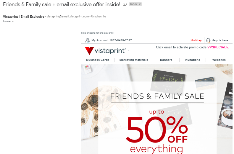 Screenshot showing an ecommerce sale email