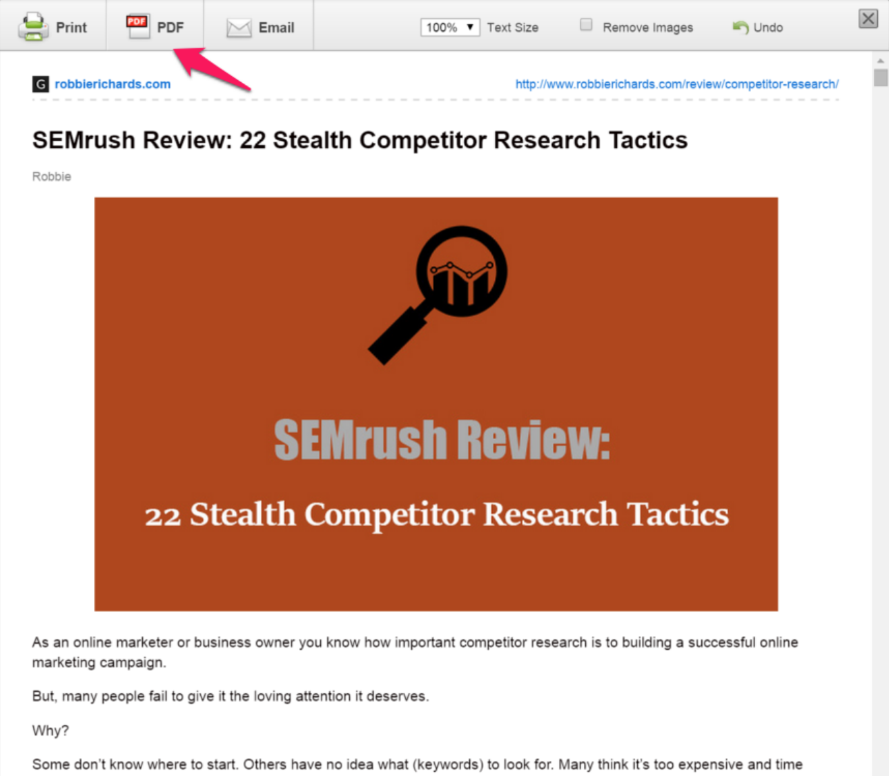 Screenshot showing a SEMrush review page