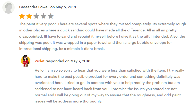 Screenshot showing a customer review