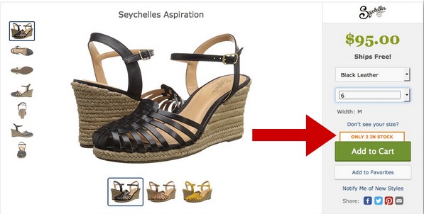 Screenshot showing scarcity marketing in action on an ecommerce site