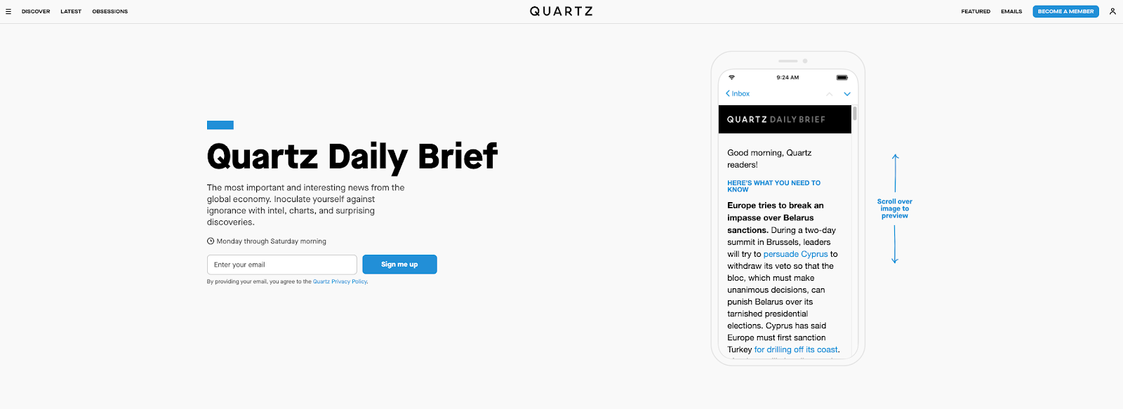 Quartz Daily Brief email newsletters
