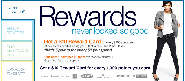 Screenshot showing a rewards card by Gap