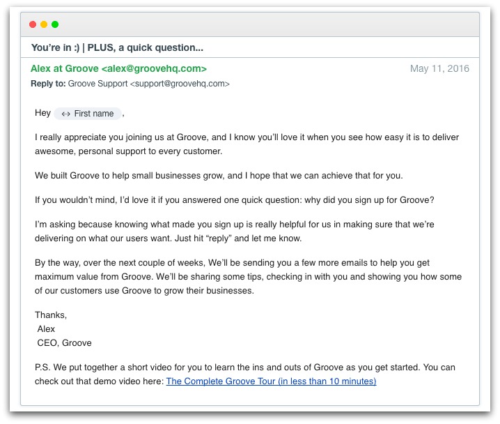 groove automated email example