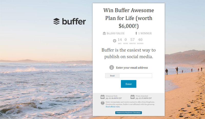 Screenshot of giveaway by Buffer