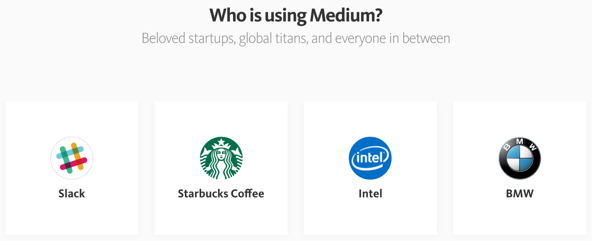 Screenshot showing Slack as one of the companies that use Medium