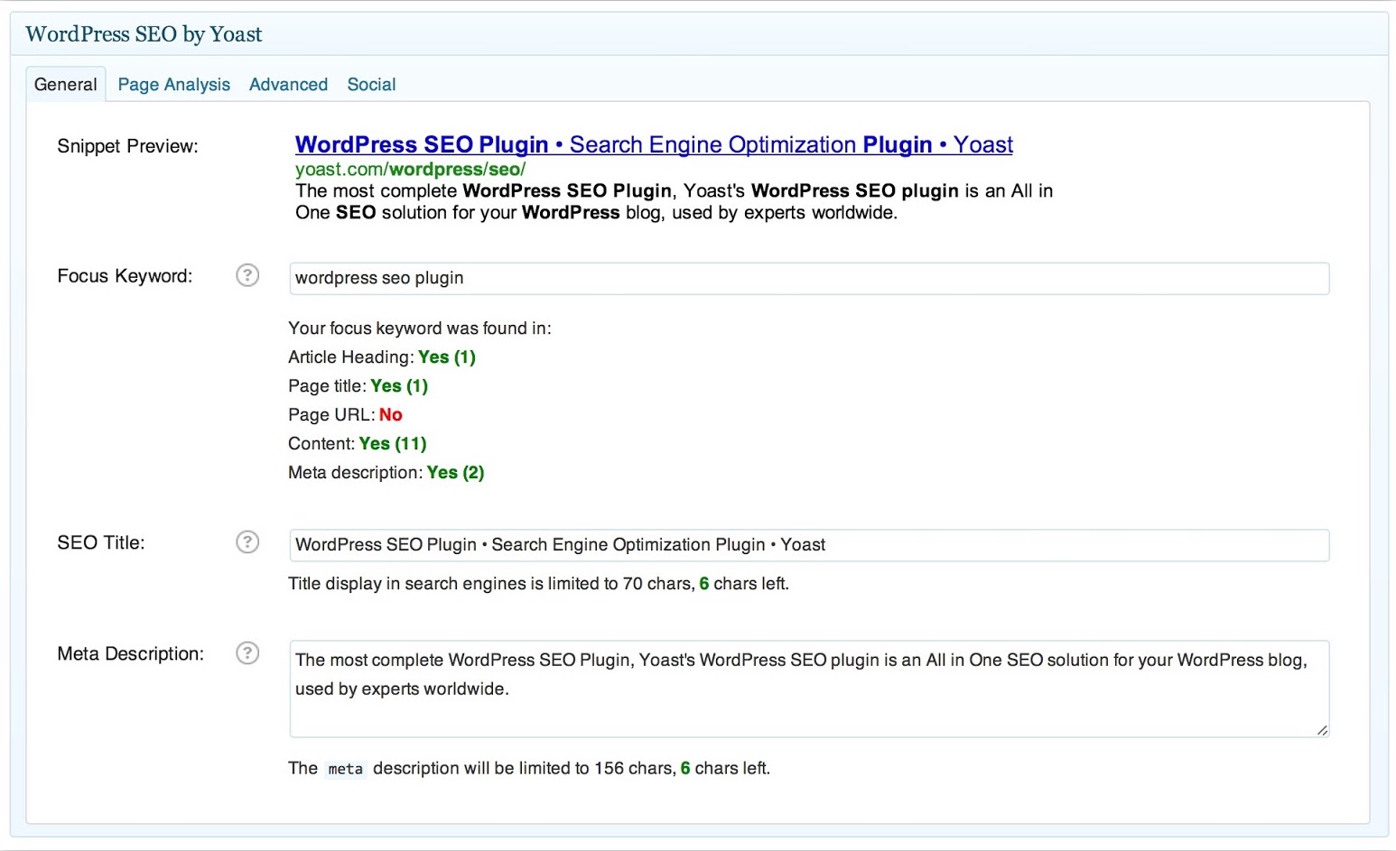 Screenshot showing Wordpress Yoast plugin settings